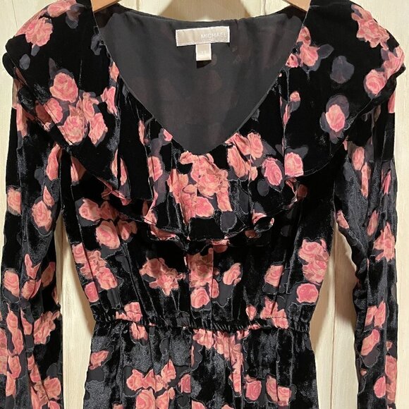 Michael Kors Rose velvet devore mini dress blackXS - Picture 2 of 8